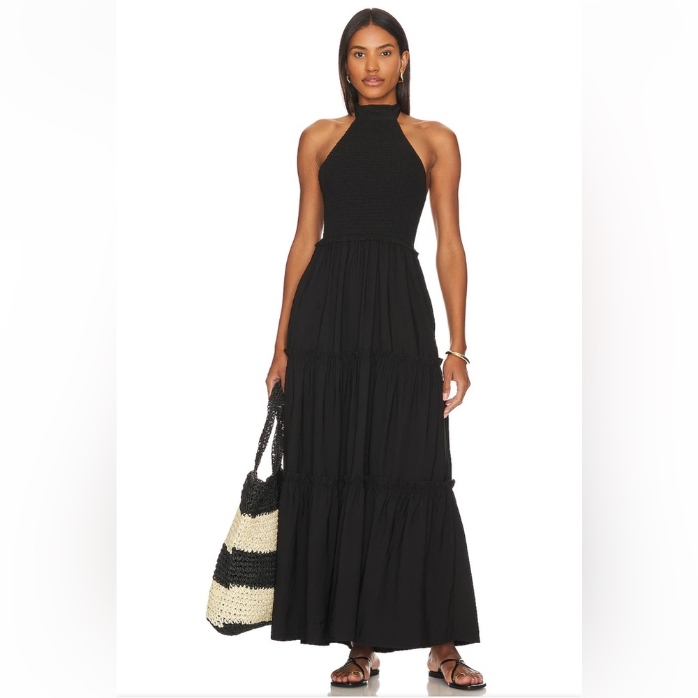 Lblc the label revolve Naomi halter dress tiered maxi black sz L vacation travel